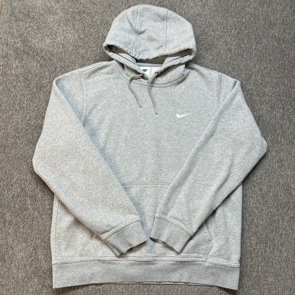 Nike Mens Sportswear Club Fleece Hoodie Gray Embroidered Swoosh 611457-063 Large